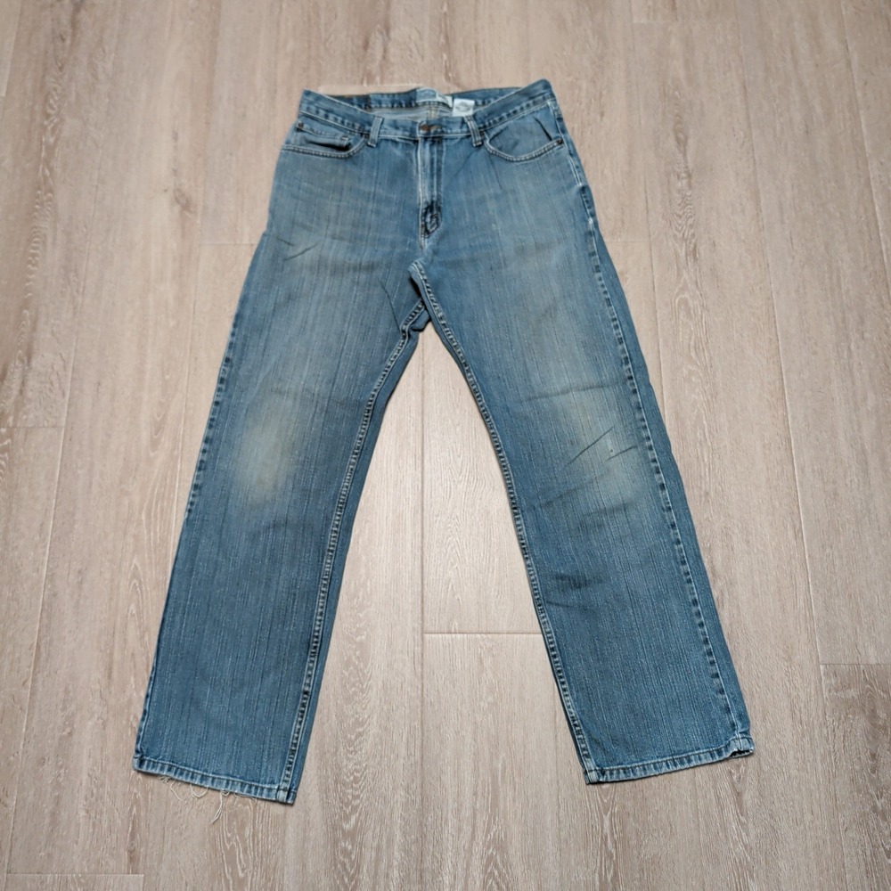 Levi Strauss & Co Men 34x31 Straight Leg Jeans Blue Medium Wash Distressed Denim
